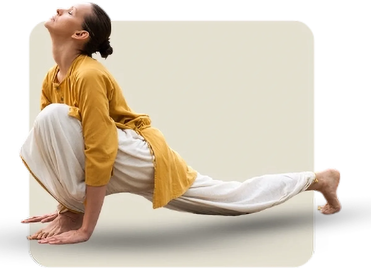 A GoYoga teacher in an upward-facing stretch